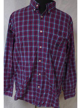 Chaps Easy Care Mens XL Red Blue Plaid Long Sleeve Button Down Logo Shirt